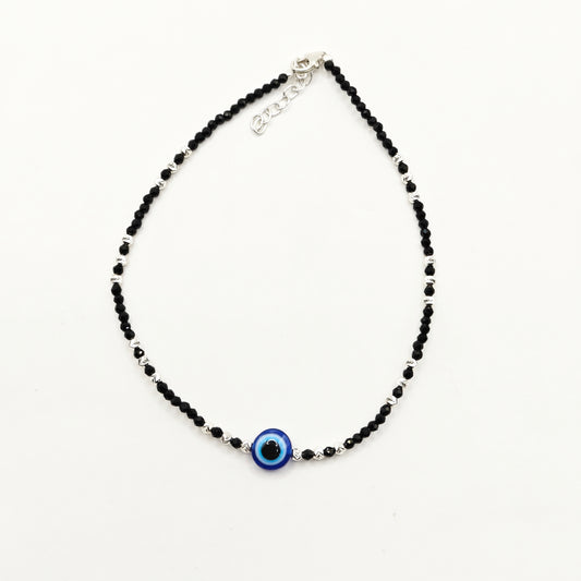 Evil Eye Black Bead Anklet 925 Silver