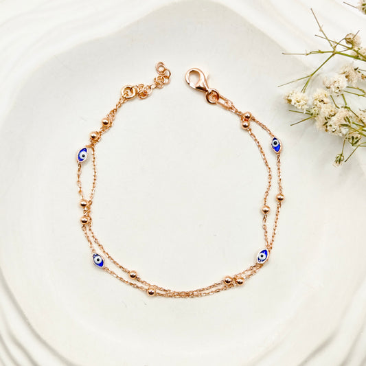 Evil Eye Layered Rosegold Plated Bracelet 925 Silver