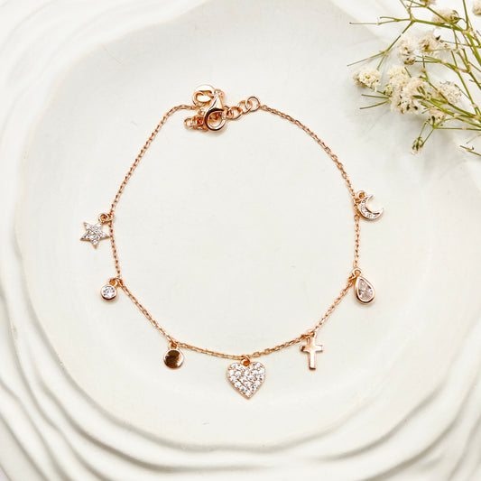 All Charm Rosegold Plated Bracelet 925 Silver