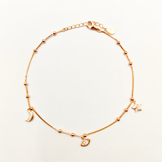 Galaxy Anklet Rosegold Plated 925 Silver