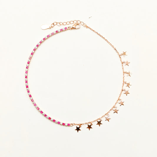 Tennis Star Charm Rosegold Plated Anklet 925 Silver