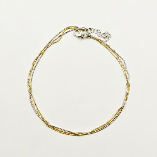 Isa Layered Three-Tone Anklet 925 Silver