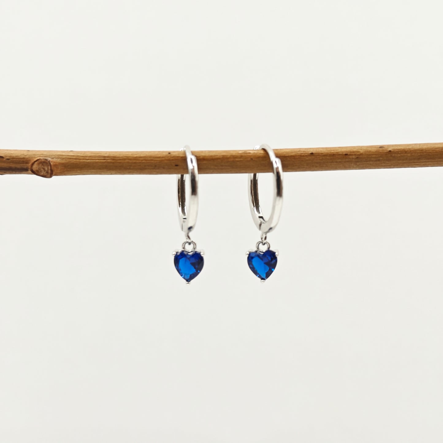 Blue Heart Charm Hoop Earrings 925 Silver