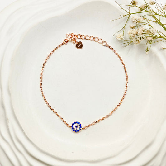 Evil Eye Rosegold Plated Bracelet 925 Silver