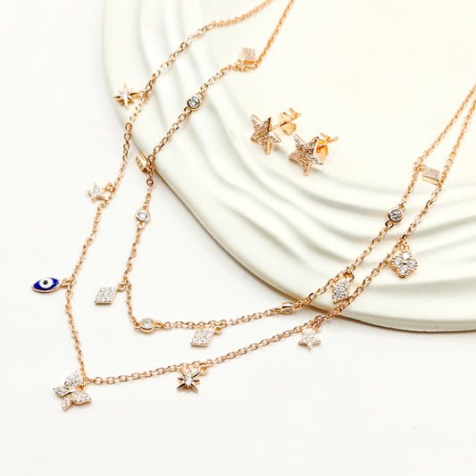 All Charm Layered Rosegold Plated Jewellery Set 925 silver