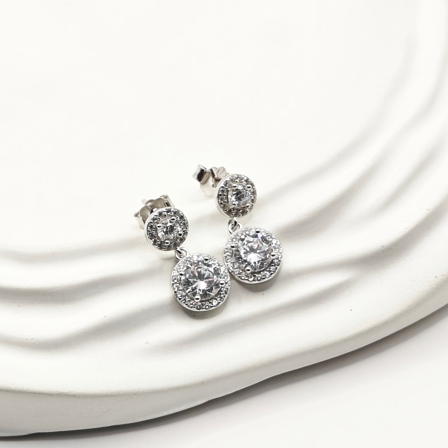 Halo Dangle Earrings 925 Silver