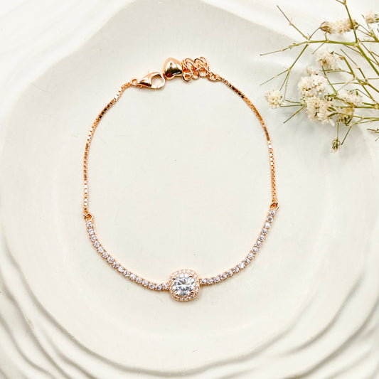 Solitaire Tennis Rosegold Plated Bracelet 925 Silver