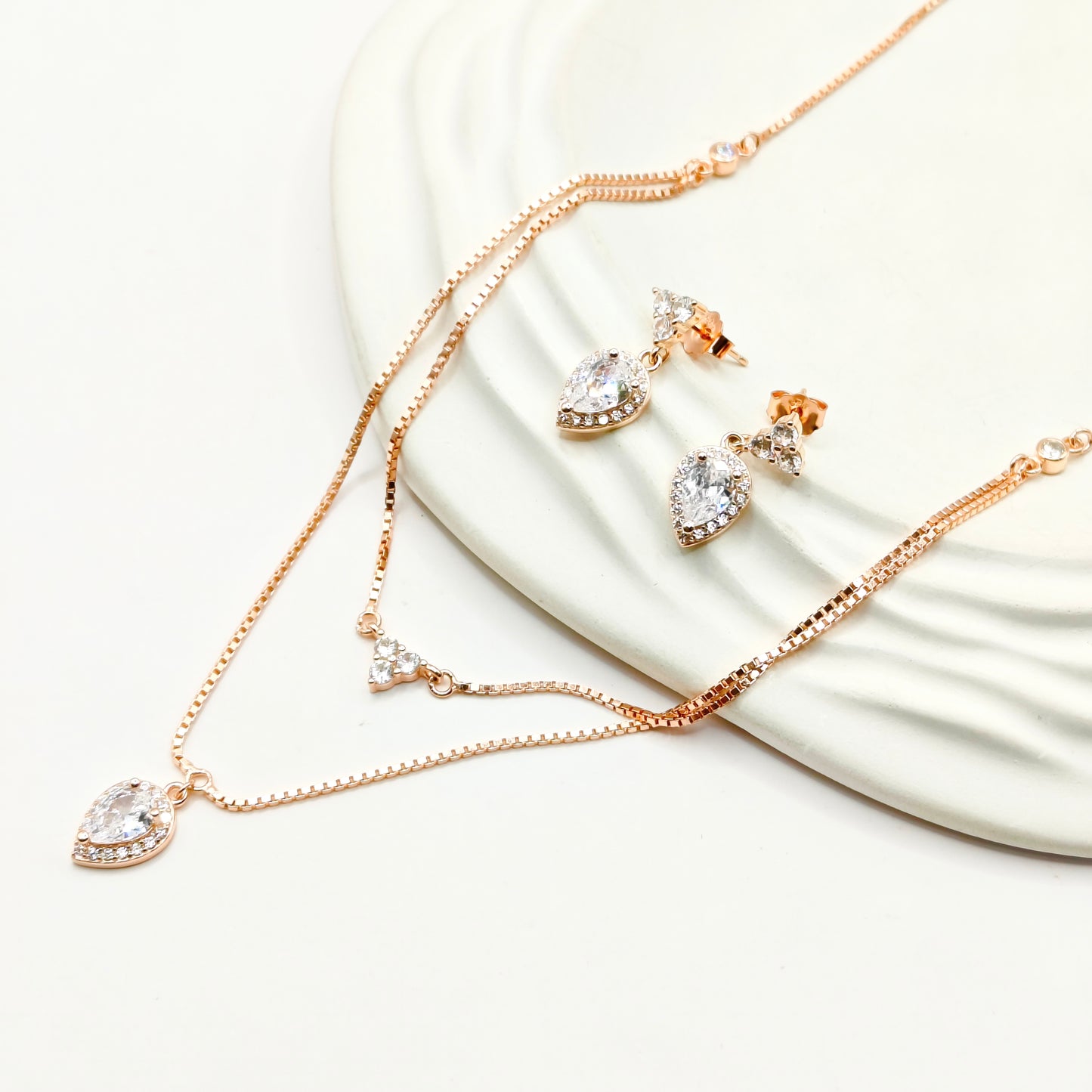 Heart Rosegold Plated Jewellery Set 925 Silver