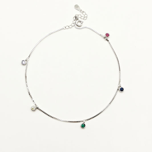 Rainbow Charm Anklet 925 Silver