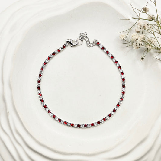 Ruby and White Tennis Bracelet 925 Silver