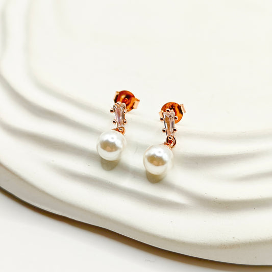 Pearl Rosegold Plated Earrings 925 Silver