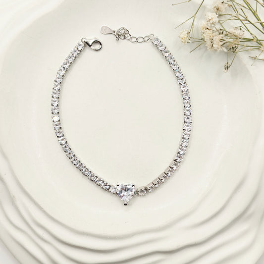 Heart Tennis Bracelet 925 Silver
