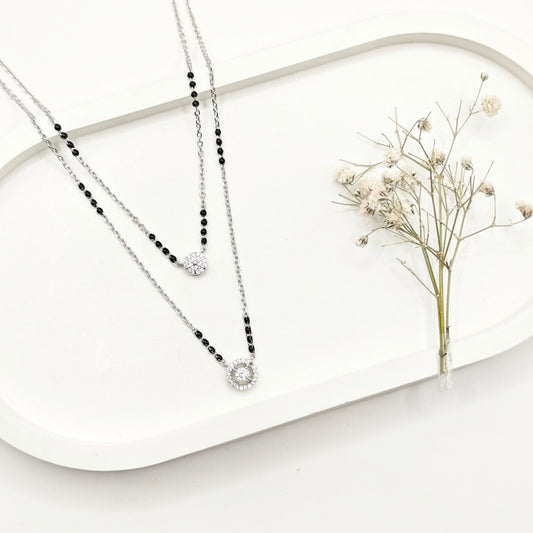 Halo Solitaire Layered Mangalsutra Necklace 925 Silver