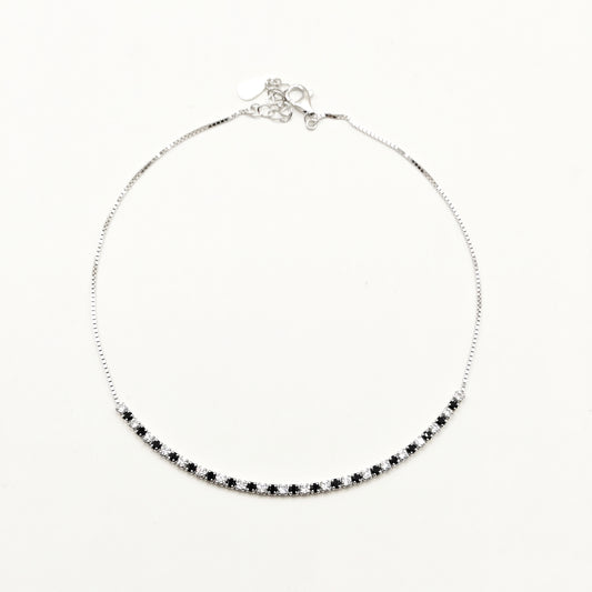Black and White Tennis Anklet 925 Silver