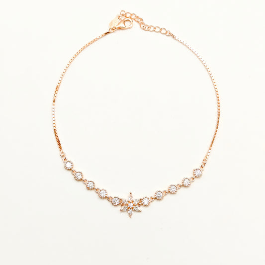 Flower Rosegold Plated Anklet 925 Silver
