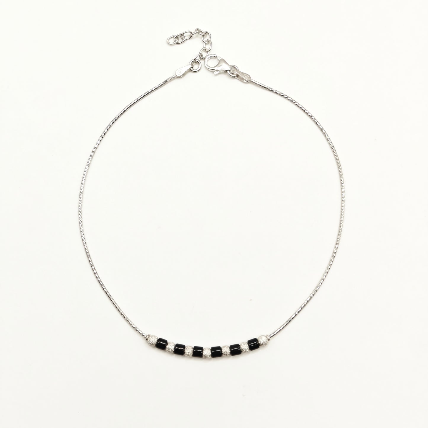 Classic Black Bead Anklet 925 Silver