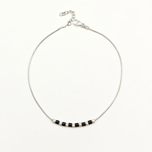 Classic Black Bead Anklet 925 Silver