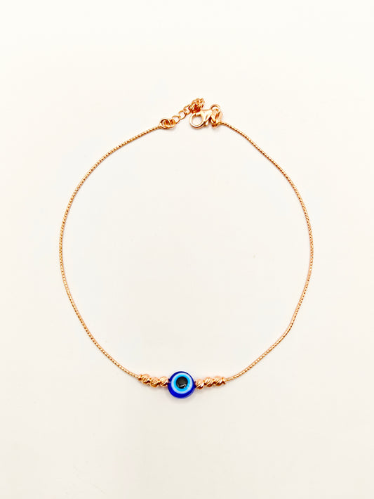 Evil Eye Anklet Rosegold Plated 925 Silver