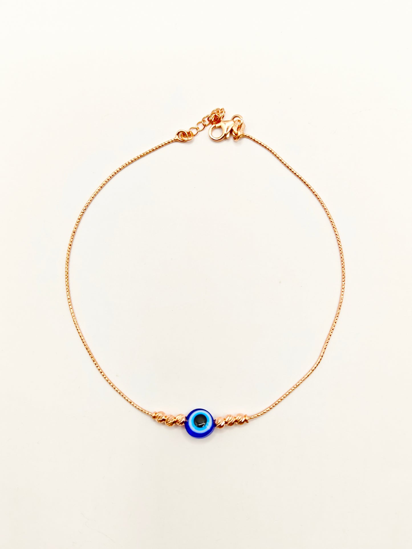 Evil Eye Anklet Rosegold Plated 925 Silver