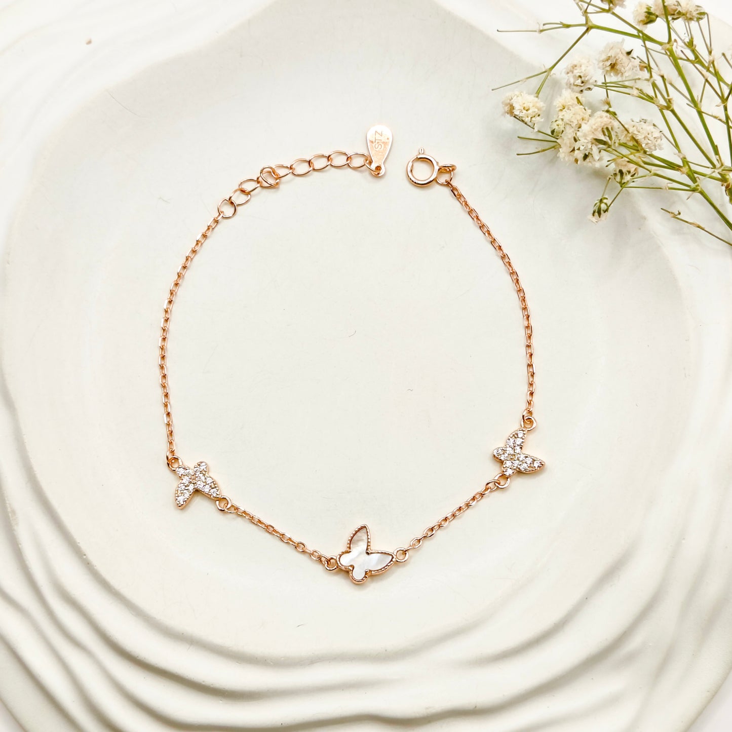 Butterfly Rosegold Plated Bracelet 925 Silver
