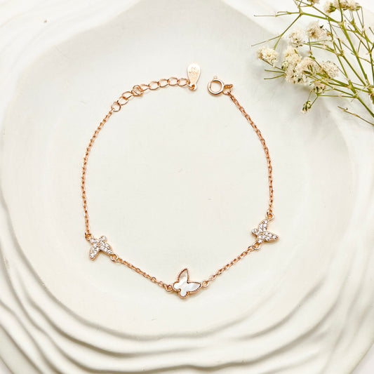 Butterfly Rosegold Plated Bracelet 925 Silver