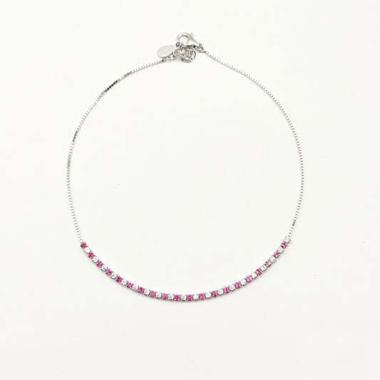 Pink and White Tennis Anklet 925 Silver