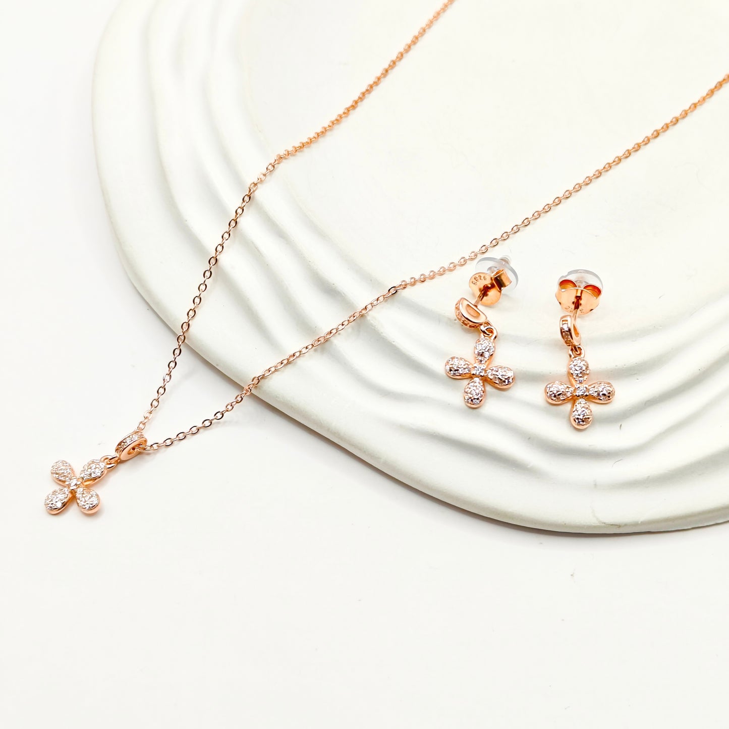 Clova Rosegold Plated Jewellery Set 925 Silver