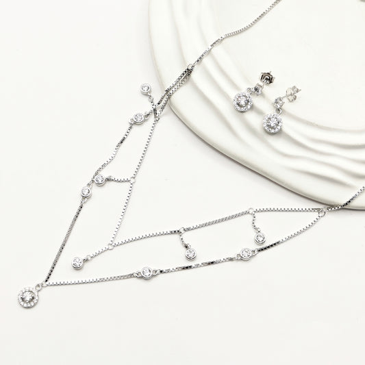 Solitaire Layered Jewellery Set 925 Silver