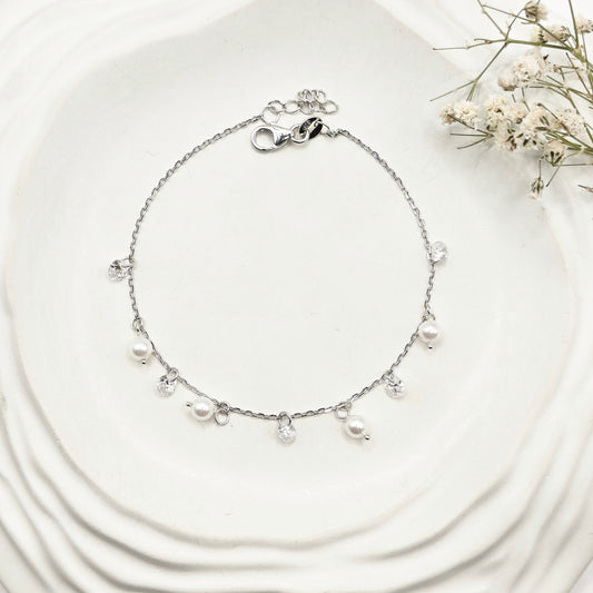 Pearl Crysta Charm Bracelet 925 Silver