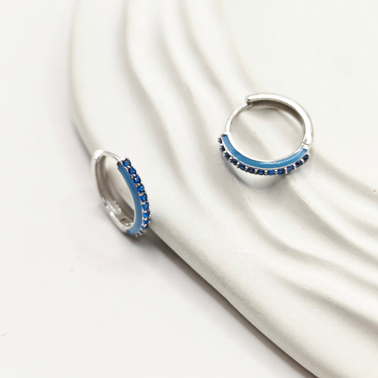 Oxford Blue Hoop Earrings 925 Silver