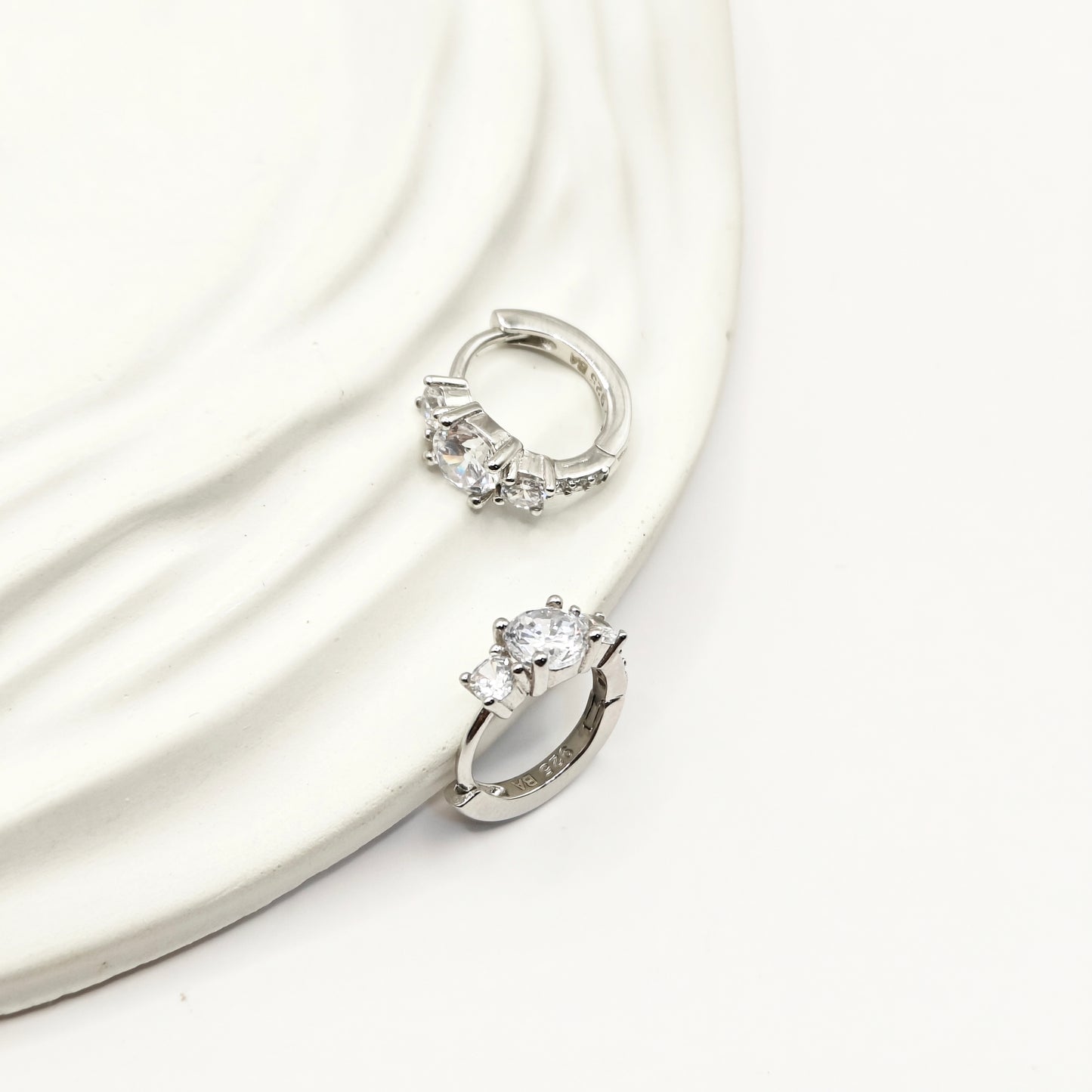 Solitaire Hoop Earrings 925 Silver