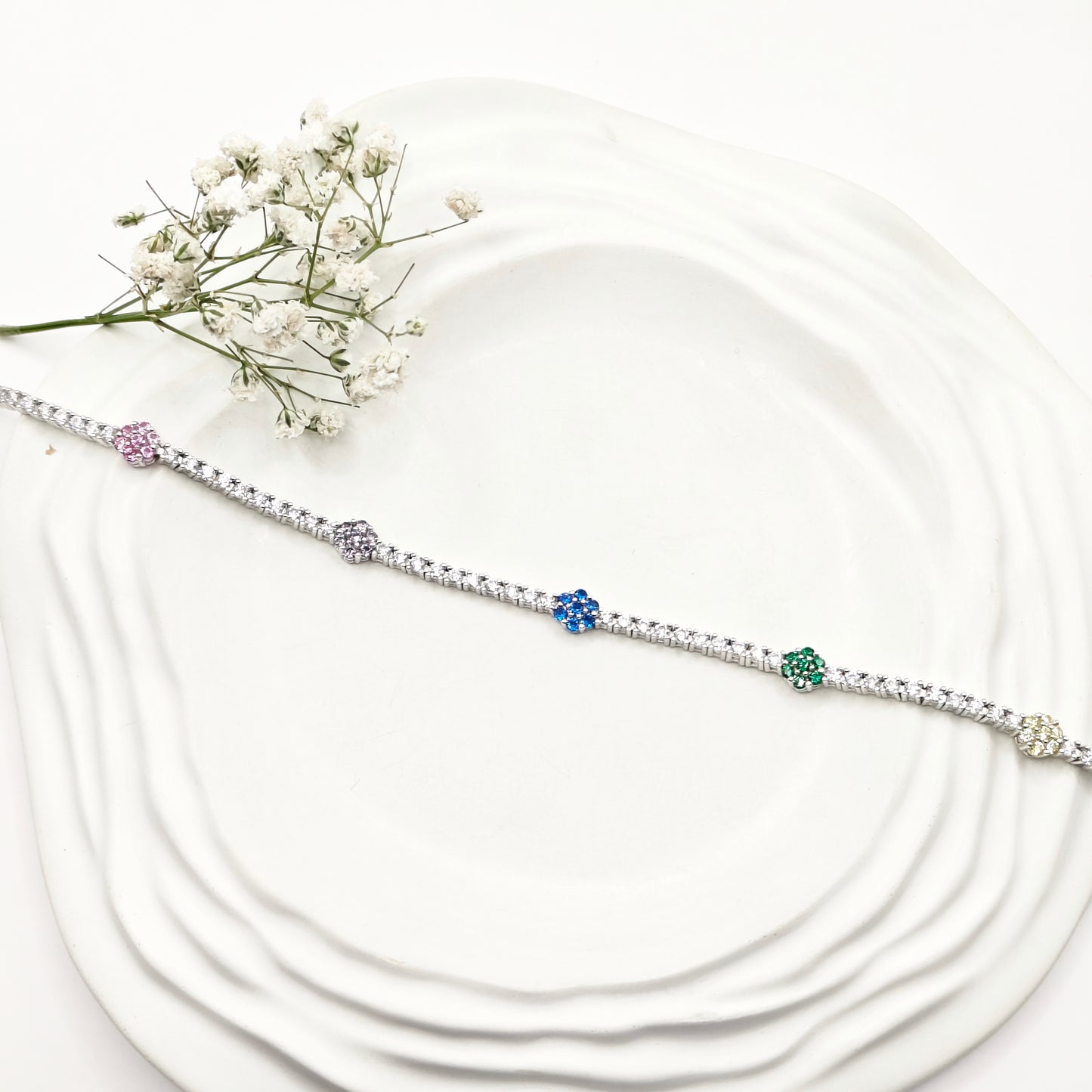 Flora Rainbow Tennis Bracelet 925 Silver