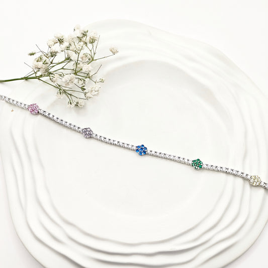 Flora Rainbow Tennis Bracelet 925 Silver