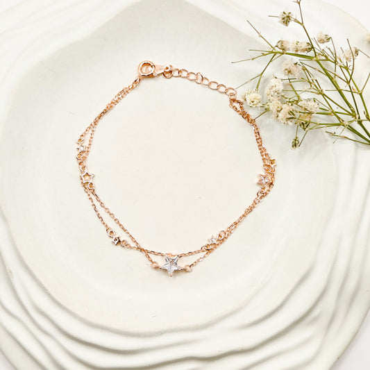 Star Layered Rosegold Plated Bracelet 925 Silver