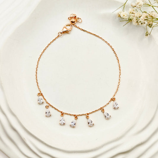 Drop Charm Rosegold Plated Bracelet 925 Silver