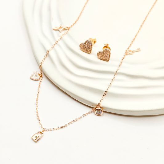 All Charm Rosegold Plated Jewellery Set 925 silver