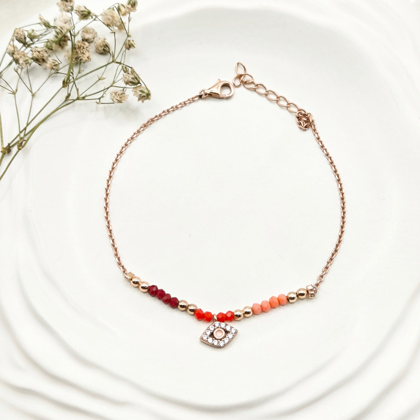 Brick Evil Eye Charm Bracelet 925 Silver