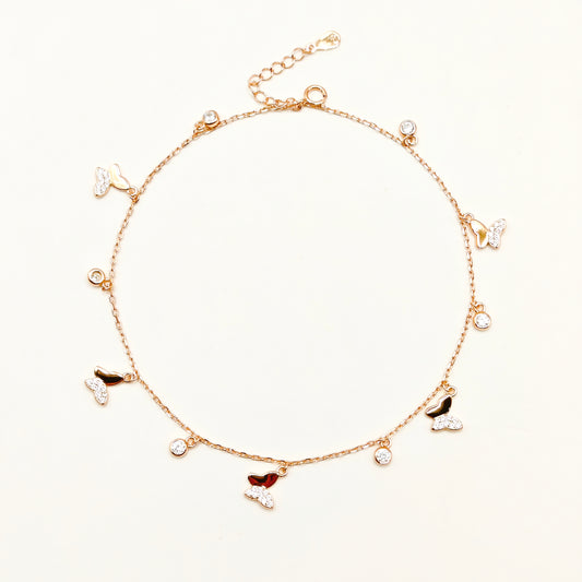 Butterfly Charm Rosegold Plated Anklet 925 Silver