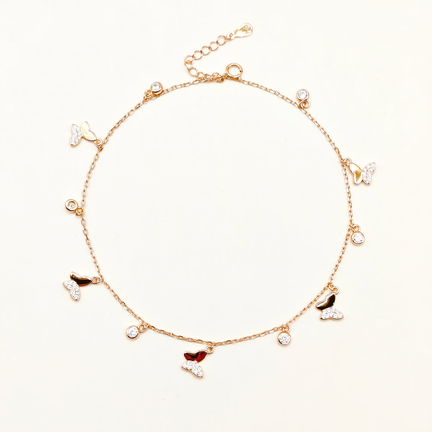 Butterfly Charm Rosegold Plated Anklet 925 Silver