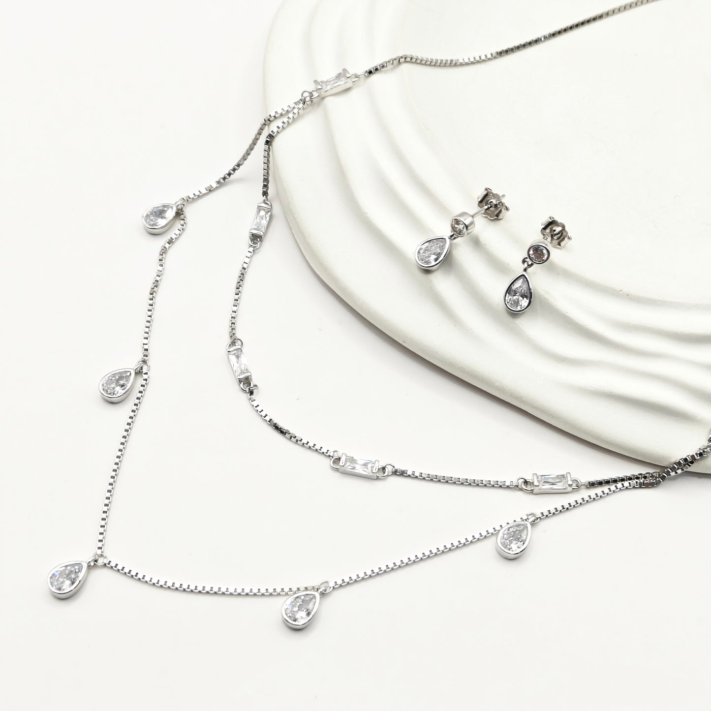 Marquise Layered Jewellery Set 925 Silver