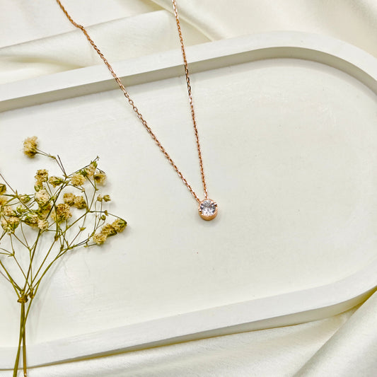 Solitaire Necklace Rosegold Plated 925 Silver