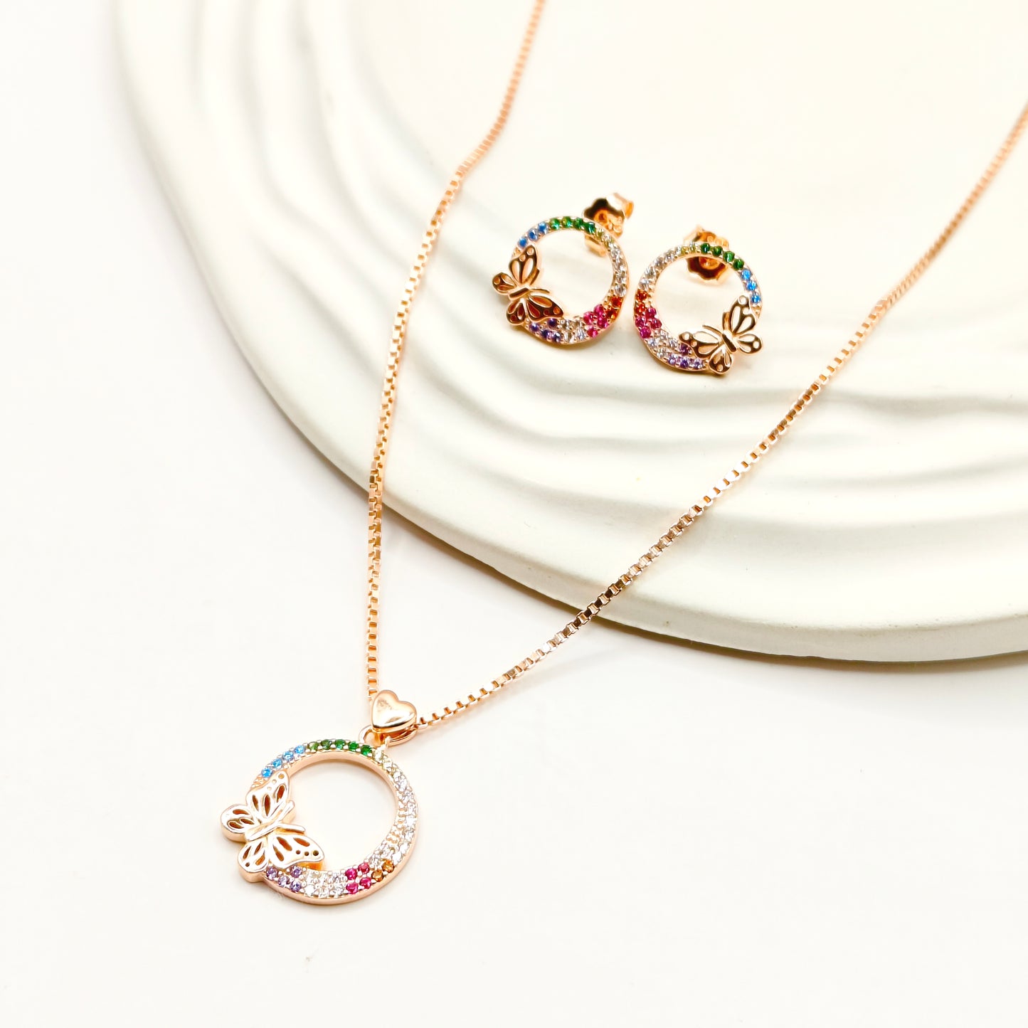 Butterfly Rosegold Plated Jewellery Set 925 Silver