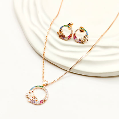 Butterfly Rosegold Plated Jewellery Set 925 Silver