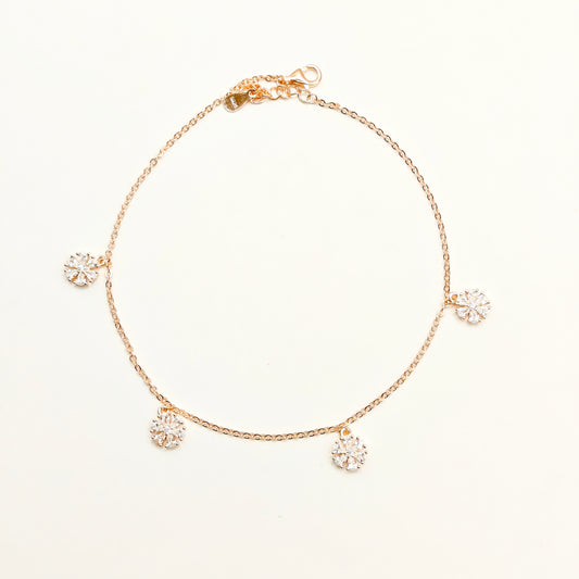 Flower Charm Rosegold Plated Anklet 925 Silver