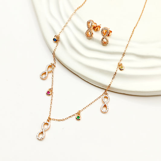 Infinity Charm Rosegold Plated Jewellery Set 925 Silver