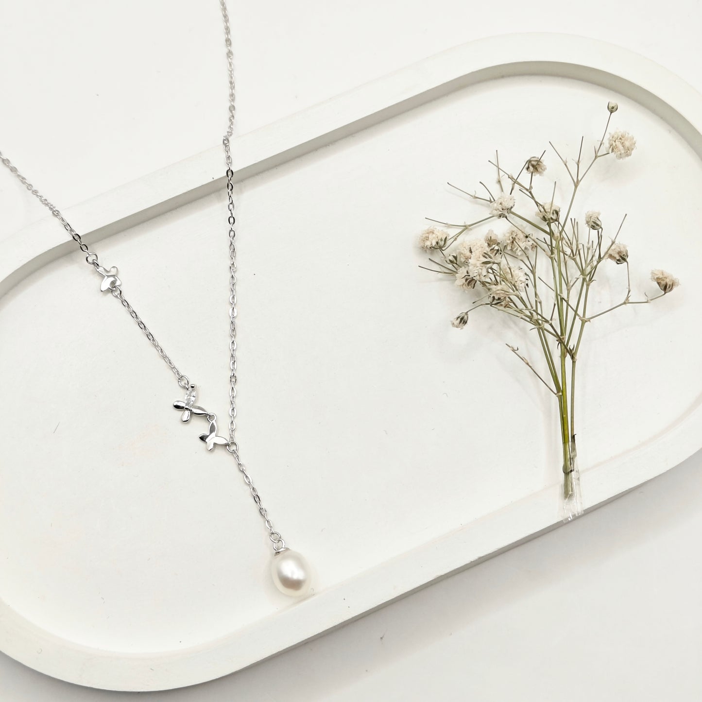 Butterfly Pearl Necklace 925 Silver