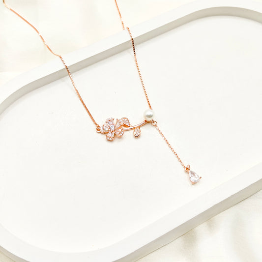 Flower Rosegold Plated Necklace 925 Silver