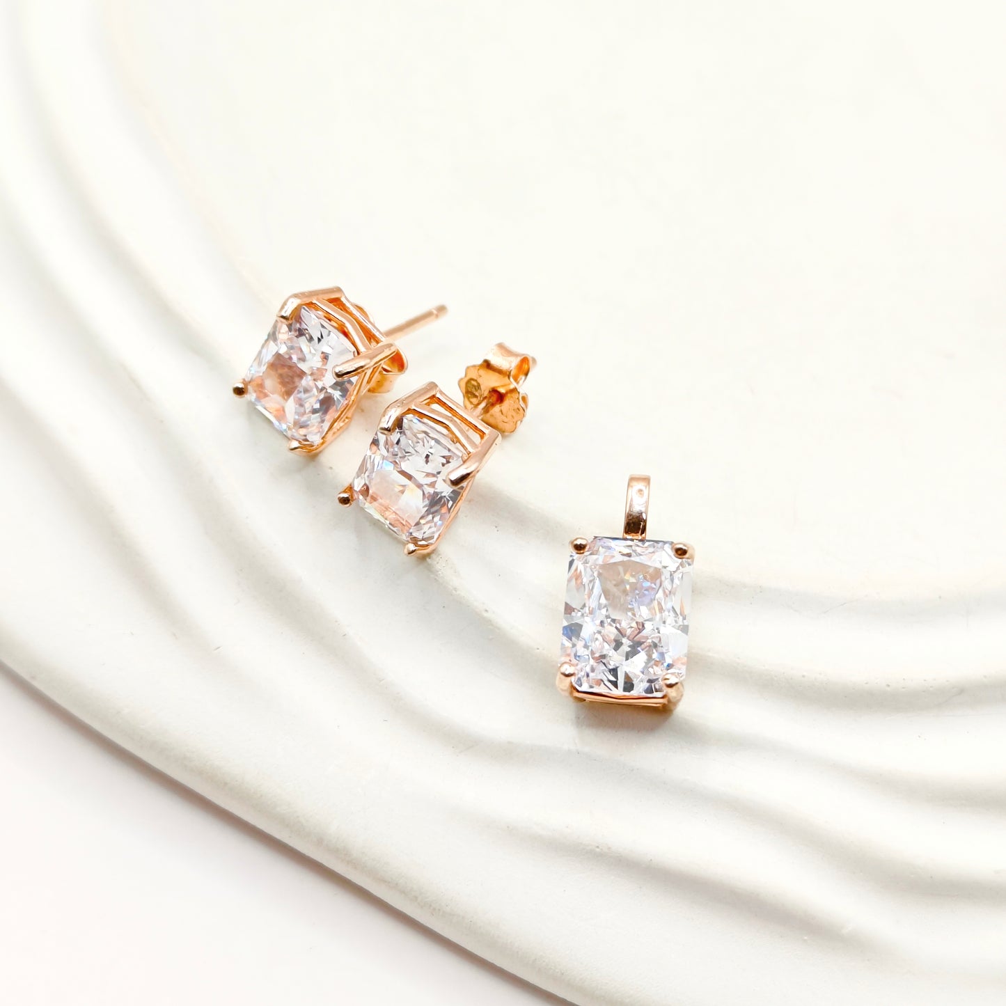 Emerald Rosegold Plated Jewellery Set 925 Silver
