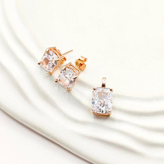 Emerald Rosegold Plated Jewellery Set 925 Silver