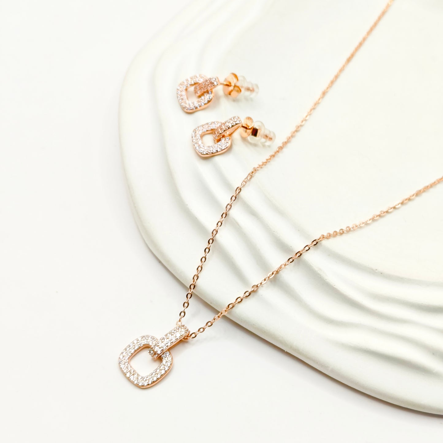 Cushion Rosegold Plated Jewellery Set 925 Silver
